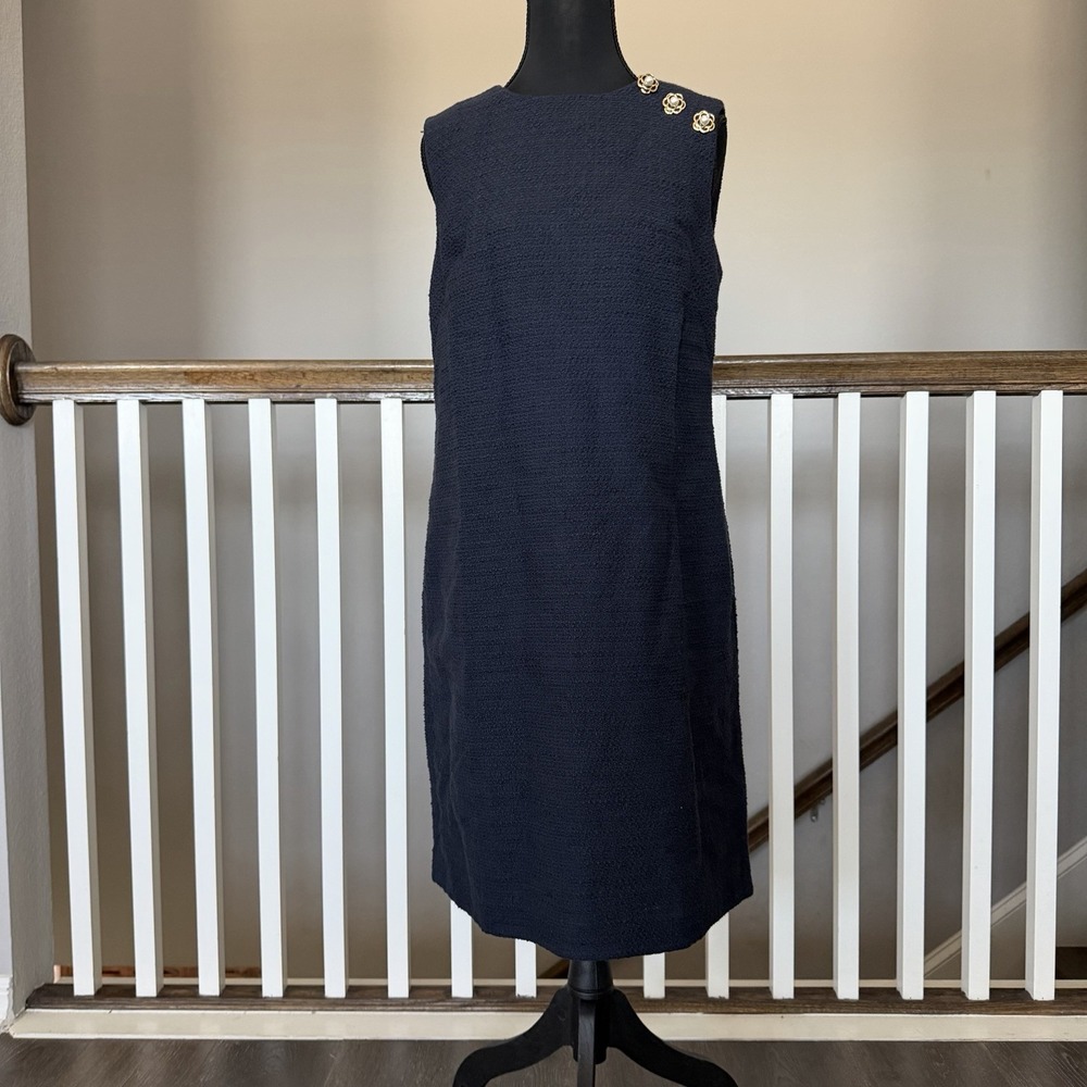 NWT Ann‎ Taylor Blue Gold Tweed Tall Shift Dress Sz 4T Old Money Office Preppy